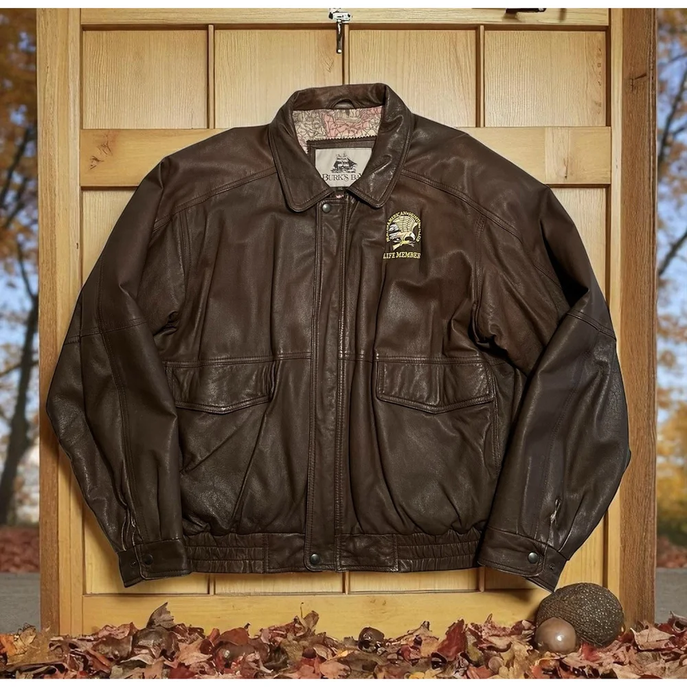Burks Bay Leather Jacket Bomber Mens XXL North American Hunting Club Life Member